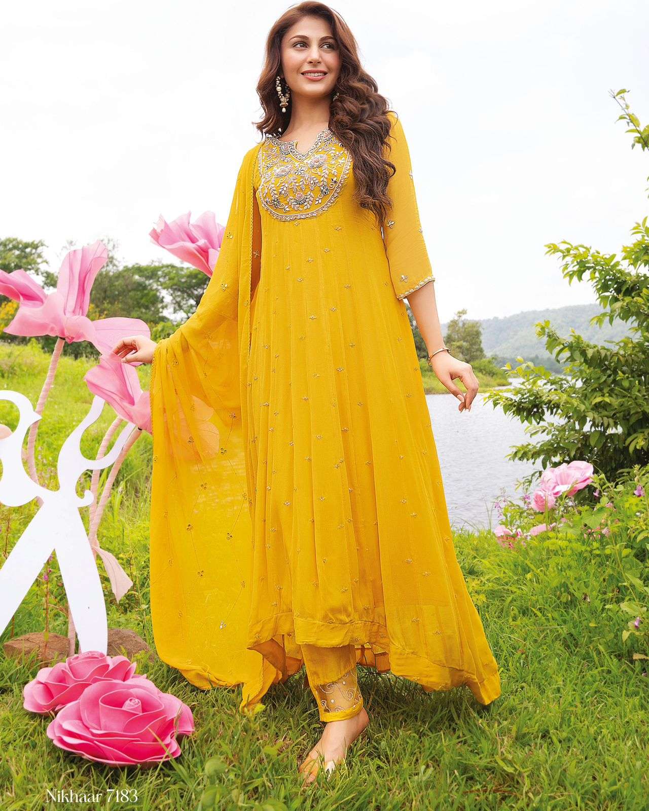 NIKHAAR BY ANJU FABRICS 7181 TO 7184 SERIES BEAUTIFUL ANARKALI SUITS