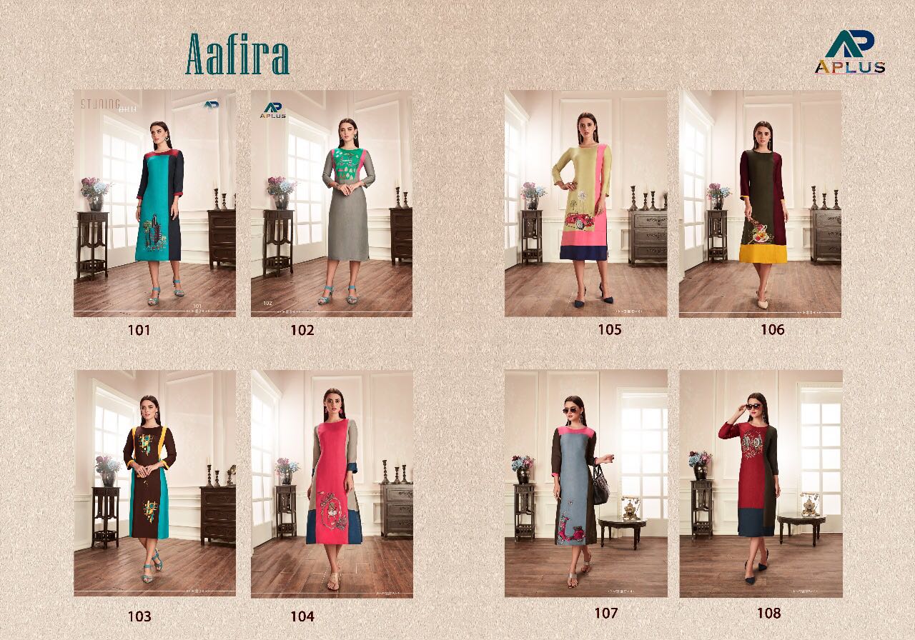 Aafira By A Plus 101 To 108 Series Beautiful Stylish Colorful Fancy Beautiful Casual Wear & Ethnic Wear Rayon Slub Embroidered Kurtis At Wholesale Price