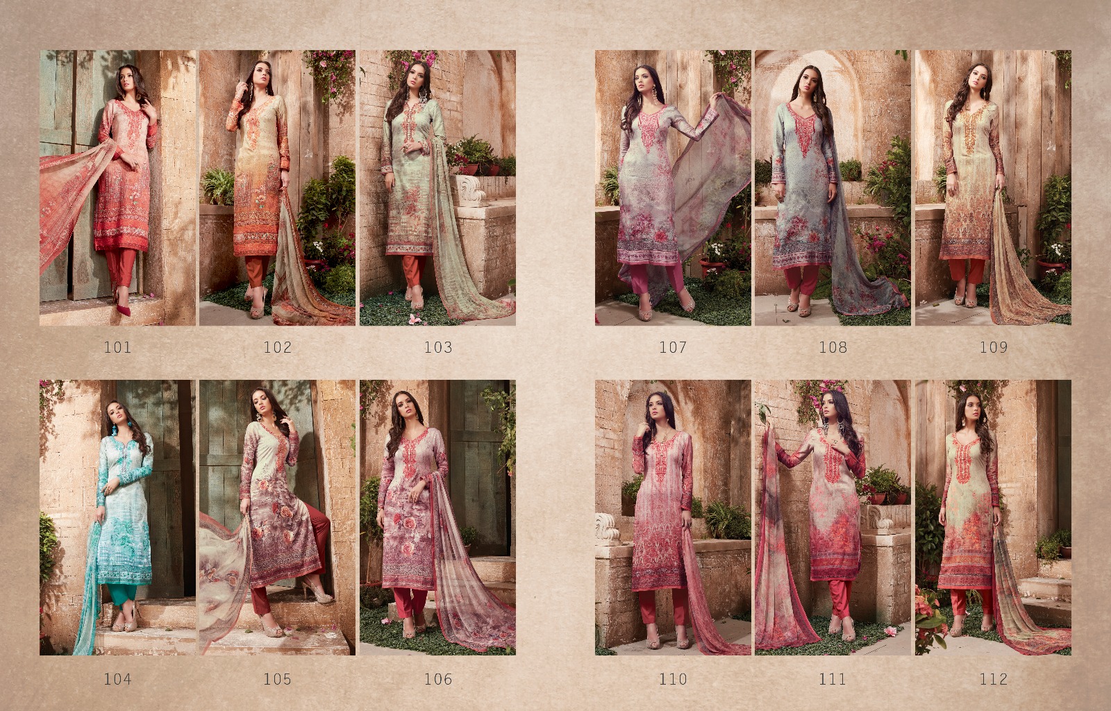 Aaria By Vivek Creation 101 To 112 Series Indian Ethnic Stylish Designer Digital Printed And Embroidered Casual Wear Lawn Satin Dresses At Wholesale Price