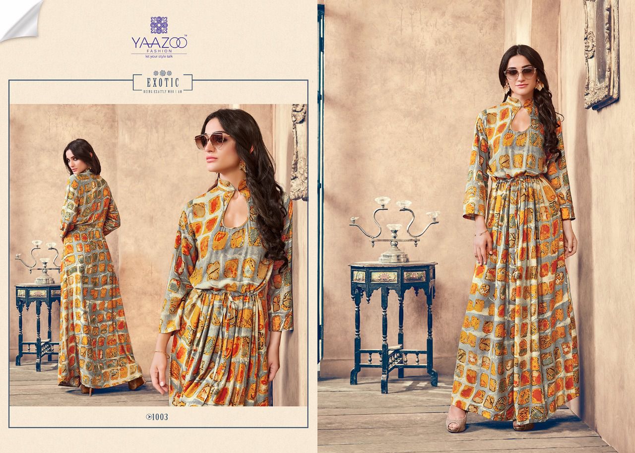 Aarohi By Yaazoo Fashion 1001 To 1008 Series Designer Beautiful Colorful Fancy Ethnic Wear & Party Wear Rayon Printed Kurtis At Wholesale Price