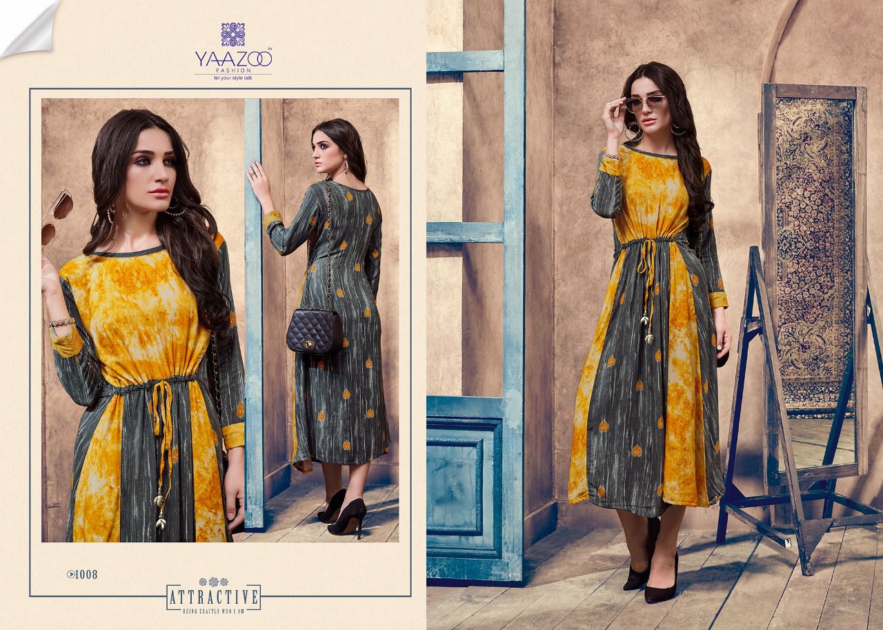 Aarohi By Yaazoo Fashion 1001 To 1008 Series Designer Beautiful Colorful Fancy Ethnic Wear & Party Wear Rayon Printed Kurtis At Wholesale Price