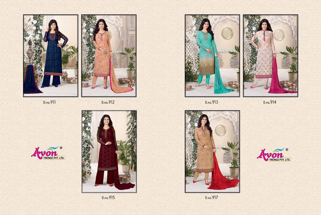 Aarohi Vol-13 By Avon Trendz 911 To 917 Series Beautiful Pakistani Suits With Embroidered Work Colorful Fancy Casual Wear & Occasional Wear