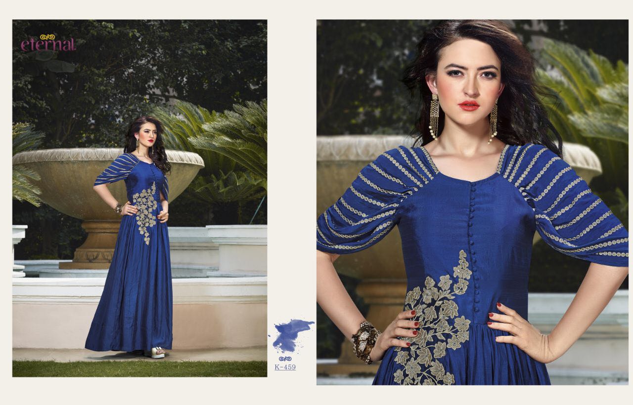 Aashi Hits Vol-2 By Eternal Designer Stylish Colorful Fancy Beautiful Party Wear & Ethnic Wear Premium Silk Slub Satin Embroidered Gowns/ Kurtis At Wholesale Price
