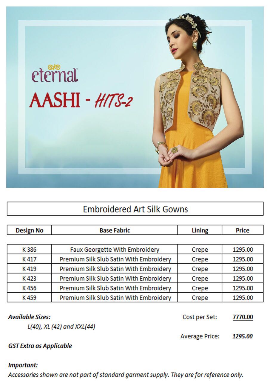 Aashi Hits Vol-2 By Eternal Designer Stylish Colorful Fancy Beautiful Party Wear & Ethnic Wear Premium Silk Slub Satin Embroidered Gowns/ Kurtis At Wholesale Price