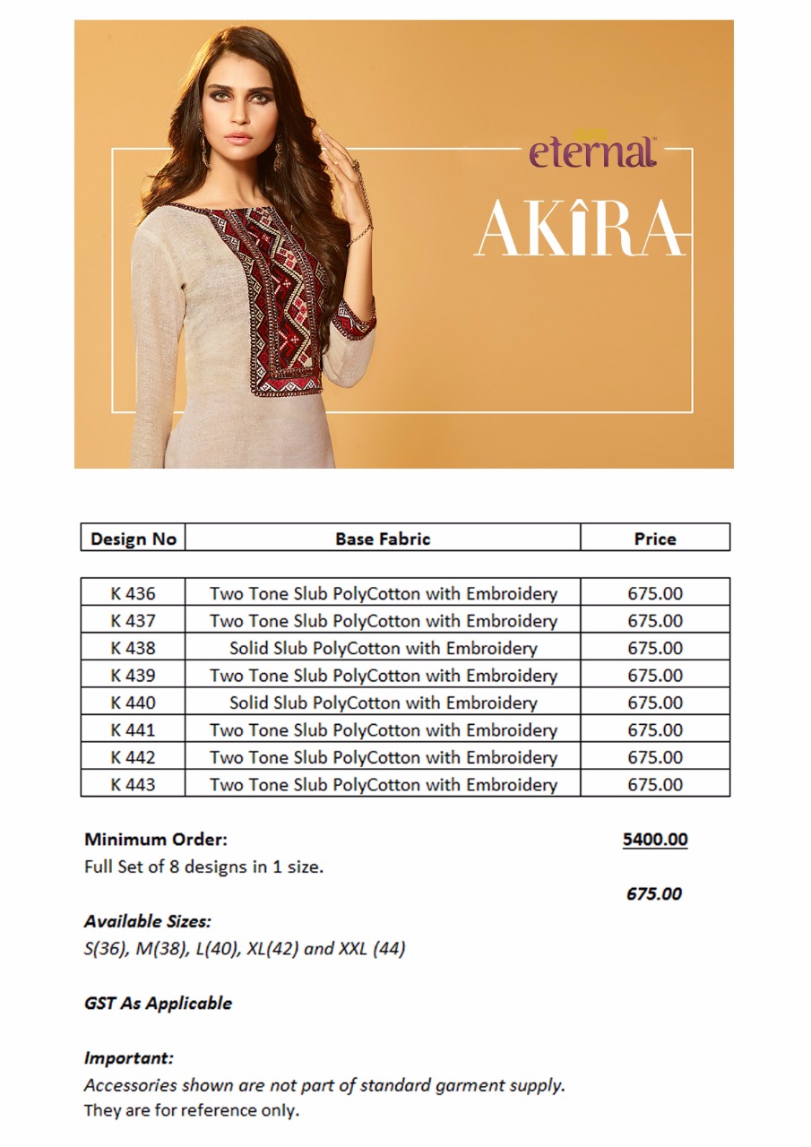 Akira By Eternal 436 To 443 Series Stylish Fancy Beautiful Colorful Casual Wear & Party Wear Two Tone Slub Poly Cotton Embroidered Kurtis At Wholesale Price