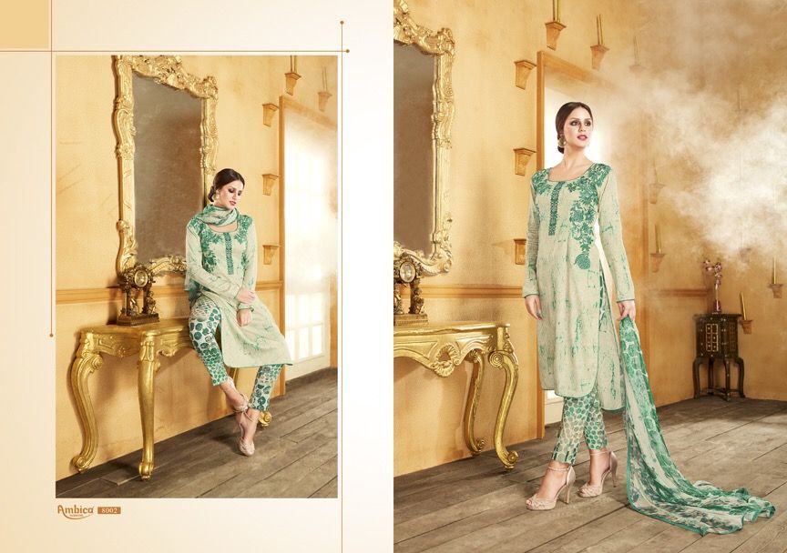 Ambica 8001 To 8010 Series By Ambica Fashions Indian Ethnic Stylish Designer Printed And Embroidered Party Wear Satin Dresses At Wholesale Price