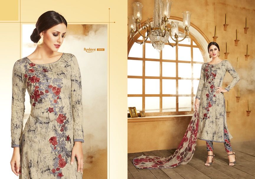 Ambica 8001 To 8010 Series By Ambica Fashions Indian Ethnic Stylish Designer Printed And Embroidered Party Wear Satin Dresses At Wholesale Price