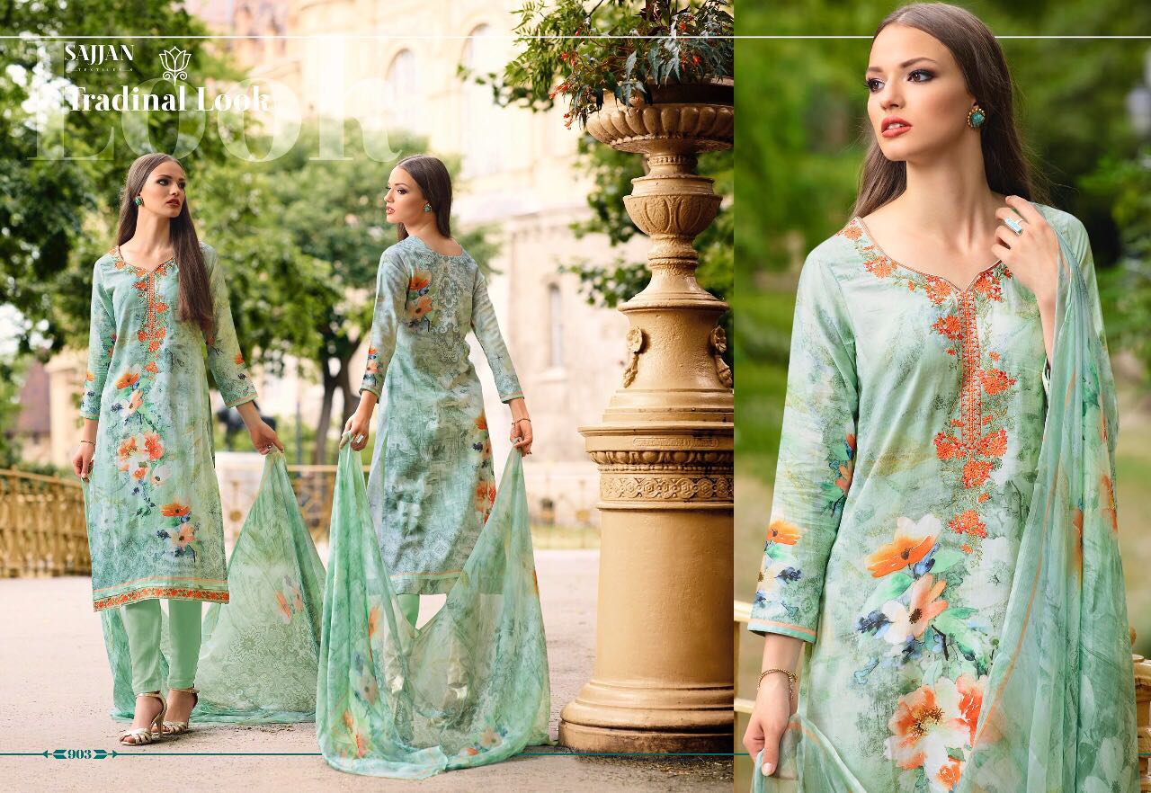 Angana By Sajjan 901 To 912 Series Designer Colorful Fancy Beautiful Ethnic Wear & Casual Wear Satin Cotton Dresses At Wholesale Price