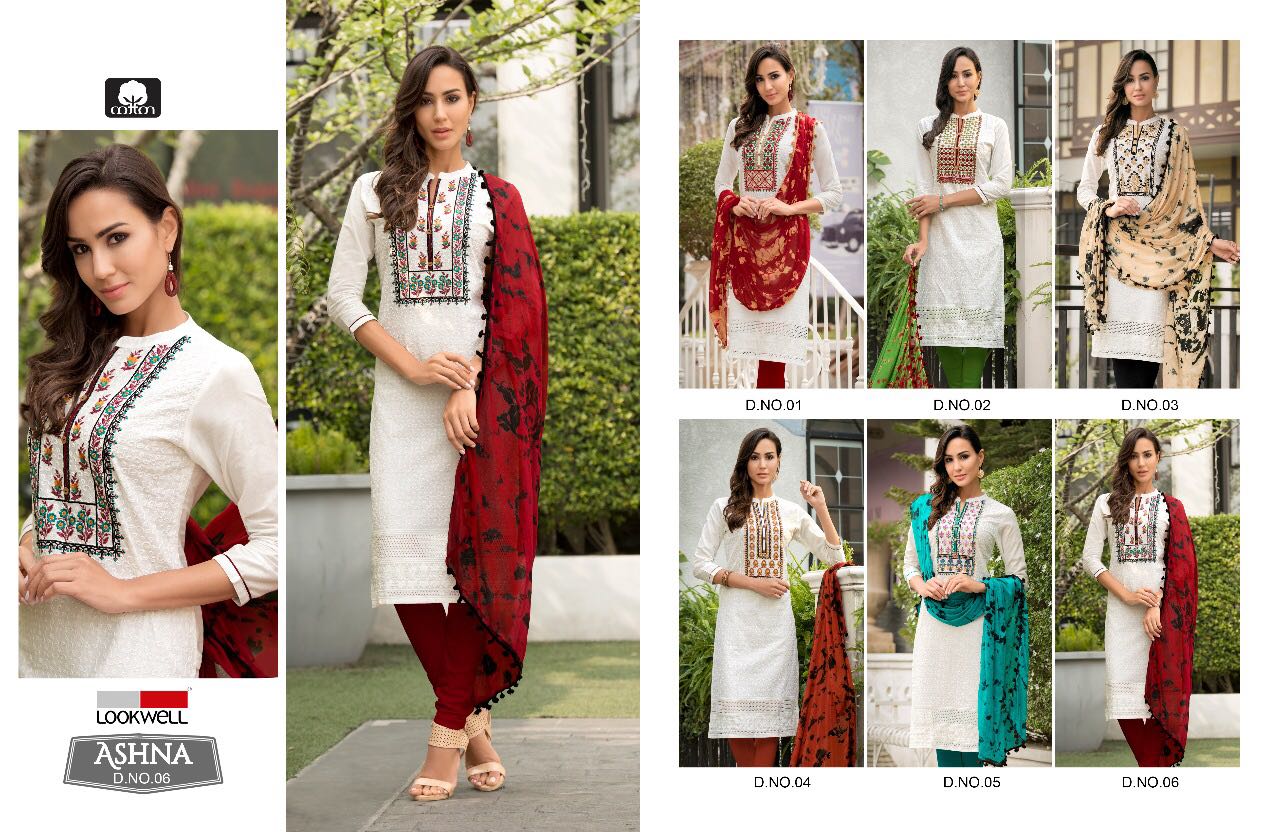 Ashna By Lookwell 01 To 06 Series Beautiful Stylish Fancy Colorful Party Wear & Casual Wear Pure Cotton Embroidered Dresses At Wholesale Price