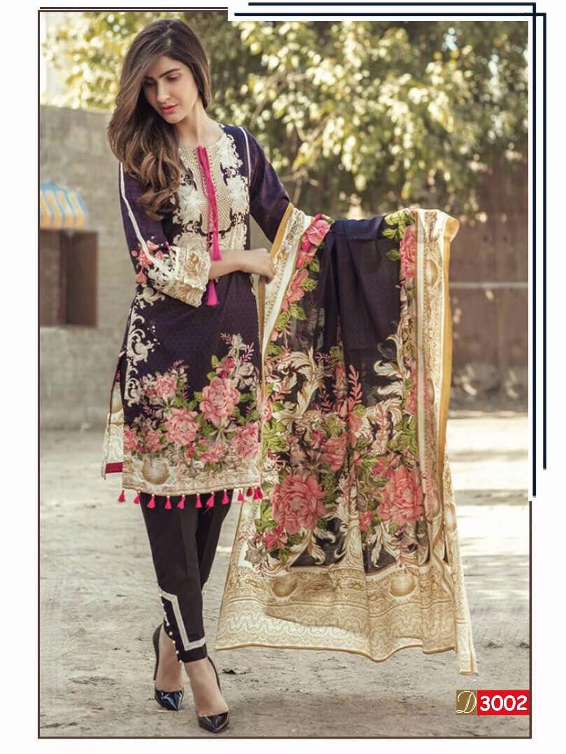 Aysha Zohaib-3 3001 To 3006 Series By Taj Beautiful Embroidered Colourful Stylish Fancy Pretty Party Wear Casual Wear Occasional Wear Printed Cotton Dresses At Wholesale Price