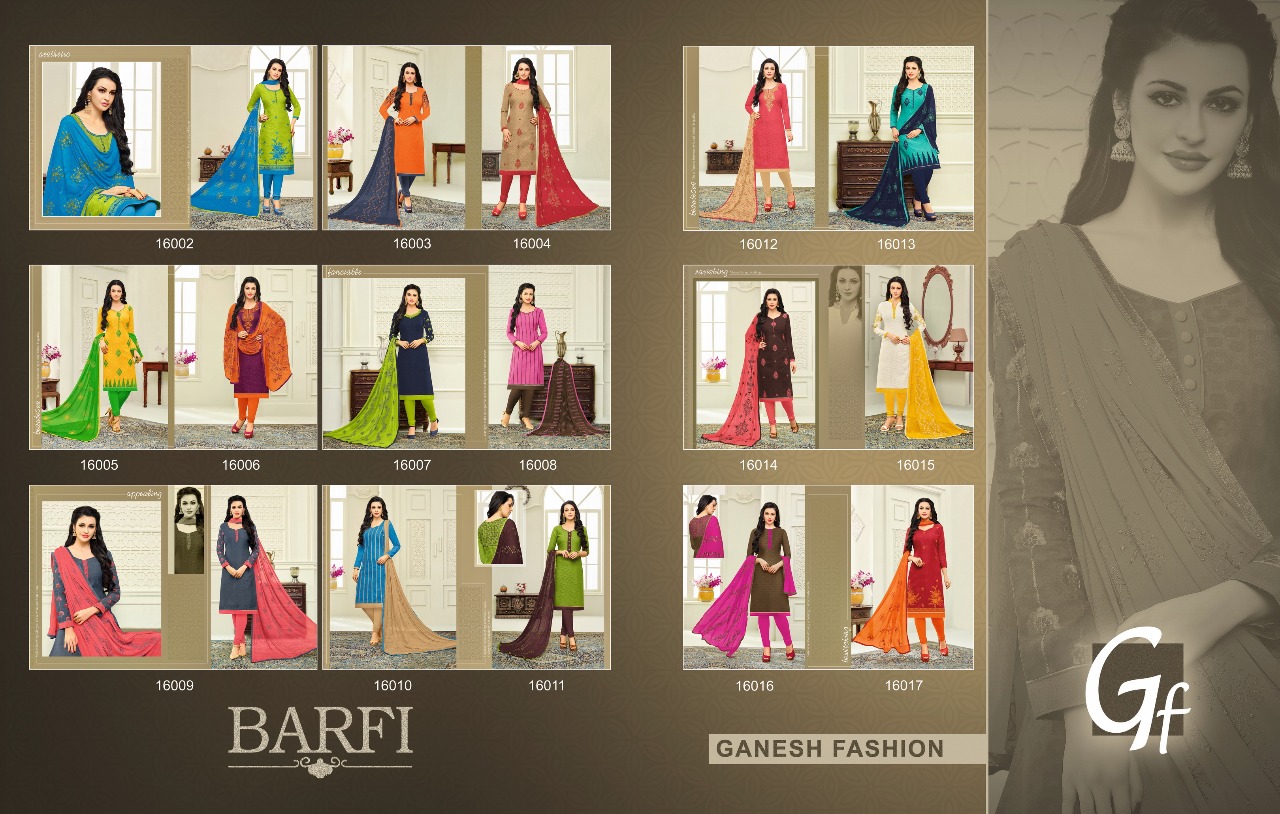 Barfi By Ganesh Fashion 16002 To 16017 Series Indian Beautiful Stylish Colorful Party Wear & Occasional Wear Cotton Embroidery Dresses At Wholesale Price