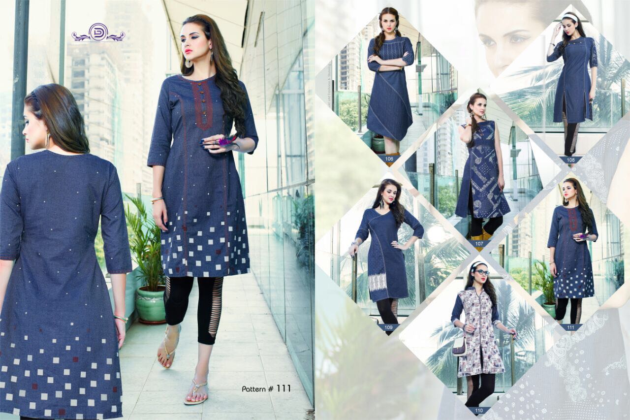 Denim By Diva 106 To 111 Series Indian Designer Beautiful Casual Wear And Ready To Wear Denim Cotton Kurtis At Wholesale Price