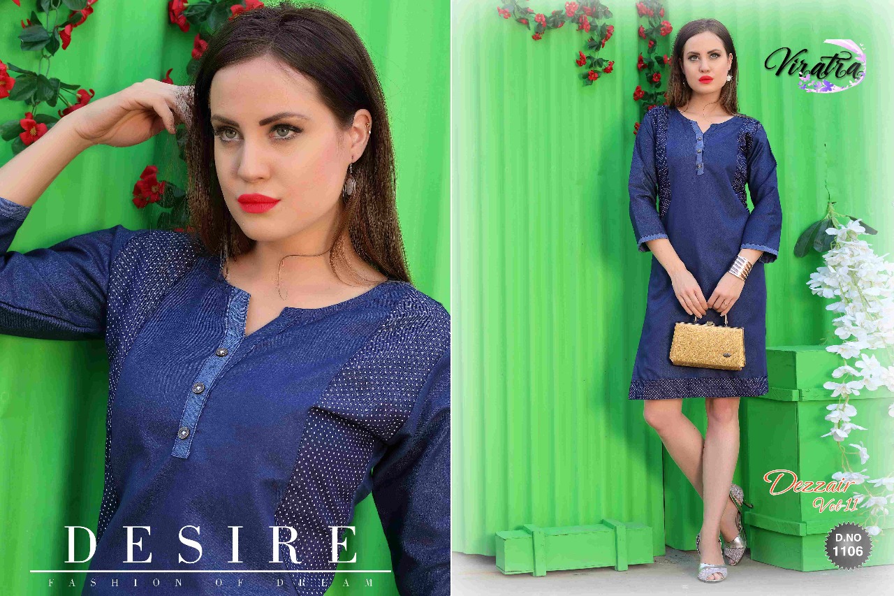 Dezzair Vol-11 By Viratra Tex 1101 To 1108 Series Beautiful Fancy Casual Wear & Party Wear Denim Kurtis At Wholesale Price
