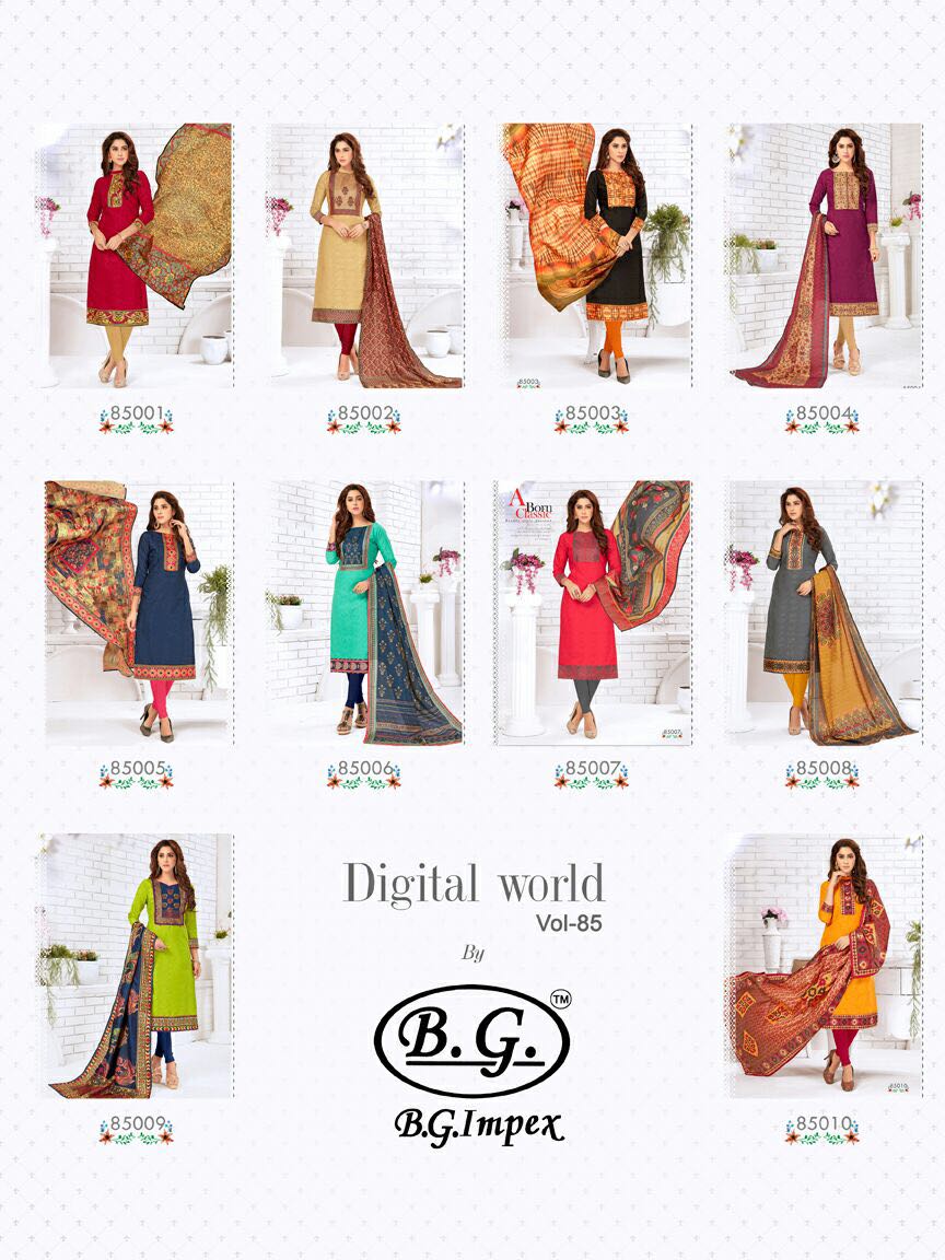 Digital World Vol-85 By B.g. Impex 85001 To 85010 Series Beautiful Colorful Stylish Fancy Casual Wear & Ethnic Wear Mumbai Jacquard Printed Dresses At Wholesale Price