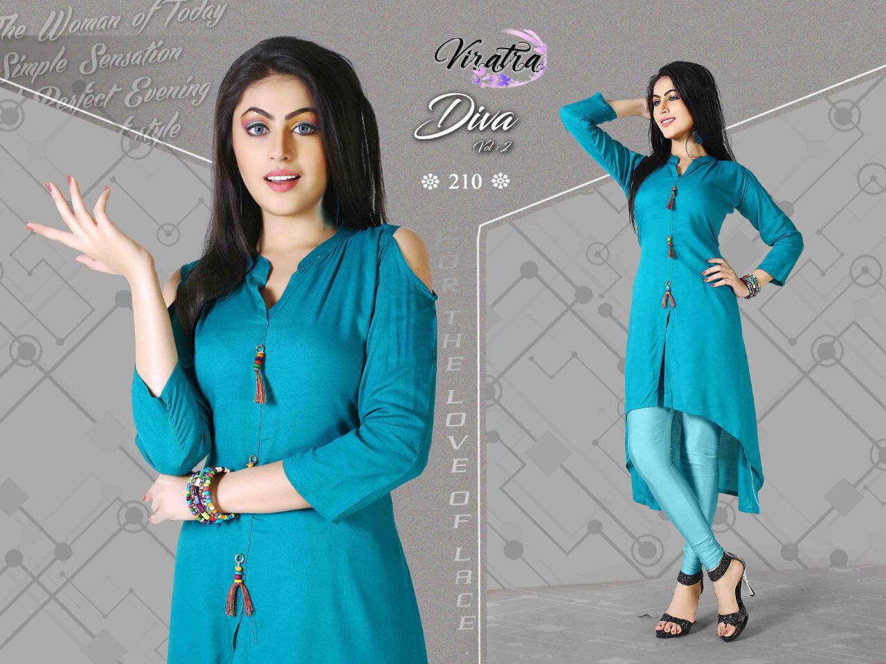 Diva Vol-2 By Viratra Tex 201 To 210 Series Stylish Beautiful Colorful Fancy Casual Wear & Ethnic Wear Rayon Cotton Printed Kurtis At Wholesale Price