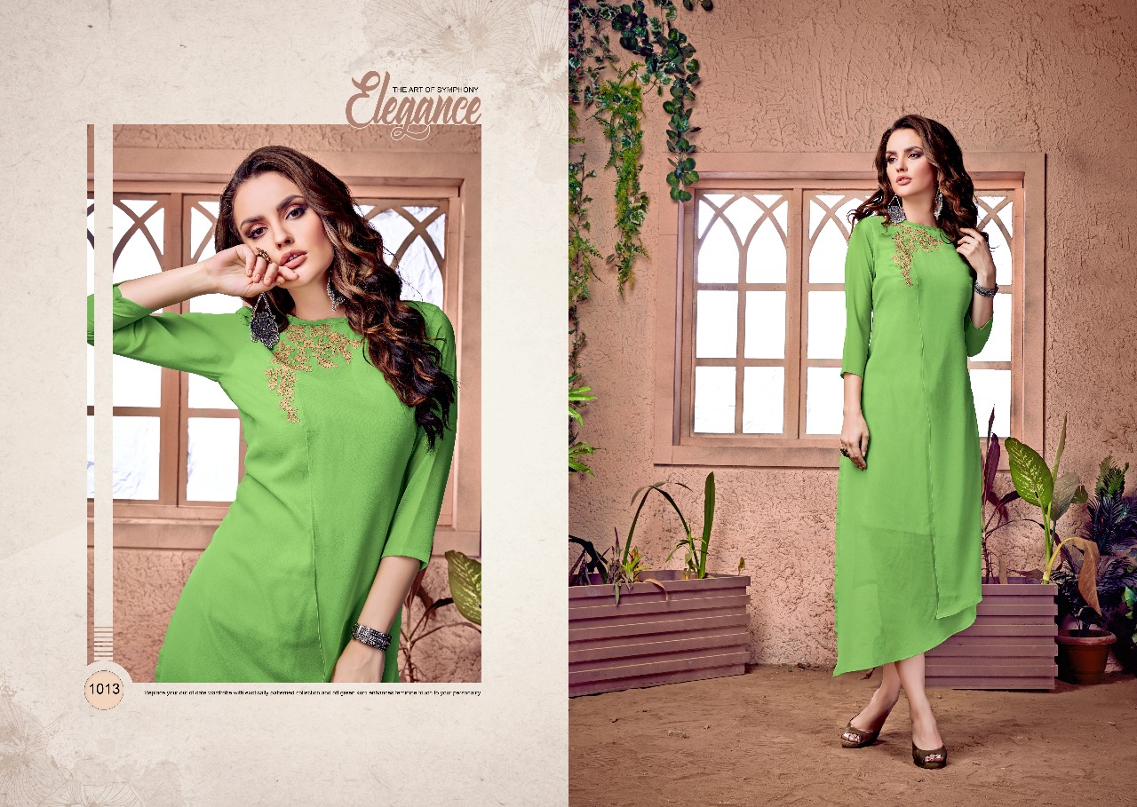 Dollar By Ravi Creation 1013 To 1020 Series Stylish Beautiful Colorful Fancy Casual Wear & Ethnic Wear Faux Georgette Embroidered Kurtis At Wholesale Price