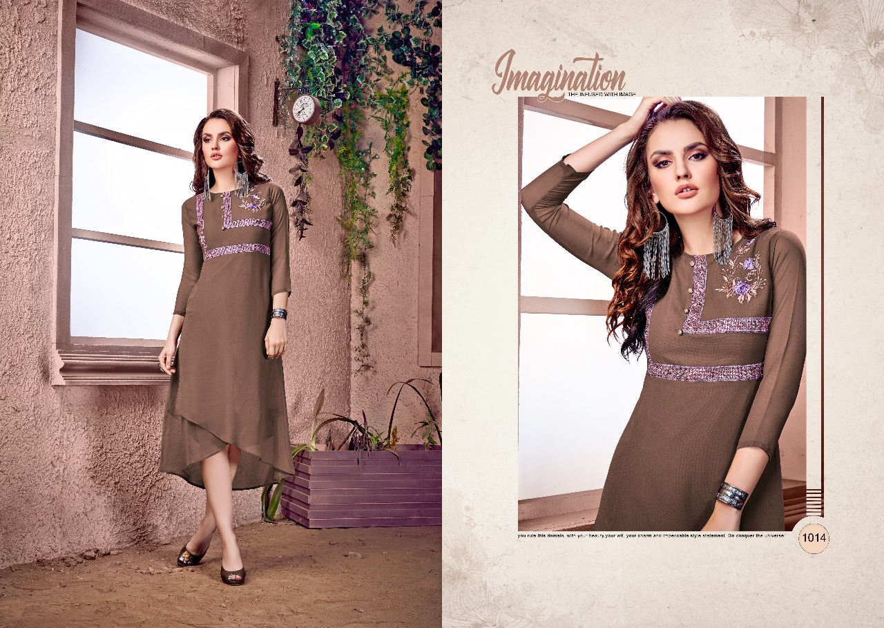 Dollar By Ravi Creation 1013 To 1020 Series Stylish Beautiful Colorful Fancy Casual Wear & Ethnic Wear Faux Georgette Embroidered Kurtis At Wholesale Price