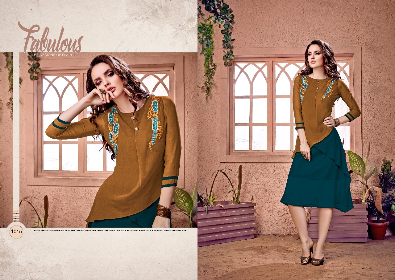 Dollar By Ravi Creation 1013 To 1020 Series Stylish Beautiful Colorful Fancy Casual Wear & Ethnic Wear Faux Georgette Embroidered Kurtis At Wholesale Price