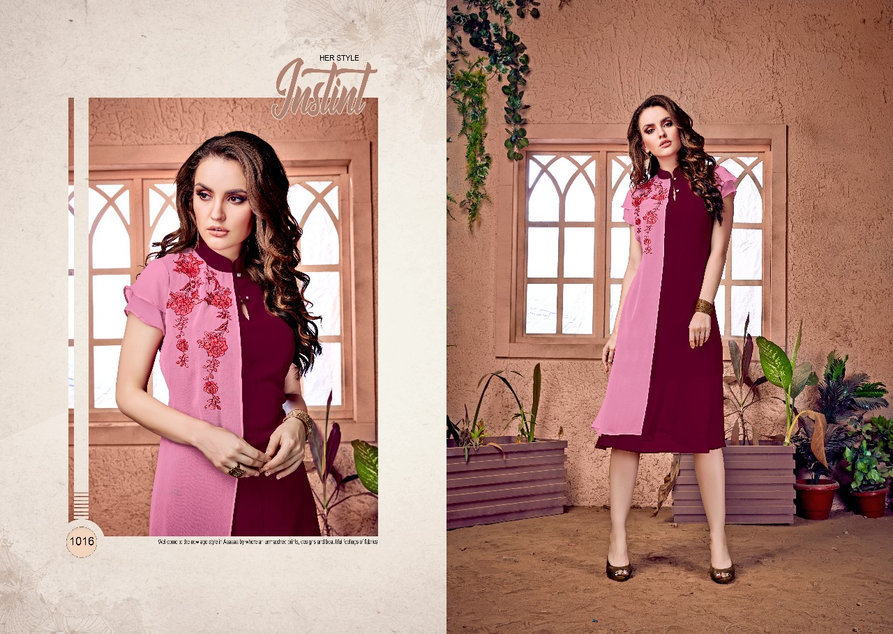 Dollar By Ravi Creation 1013 To 1020 Series Stylish Beautiful Colorful Fancy Casual Wear & Ethnic Wear Faux Georgette Embroidered Kurtis At Wholesale Price