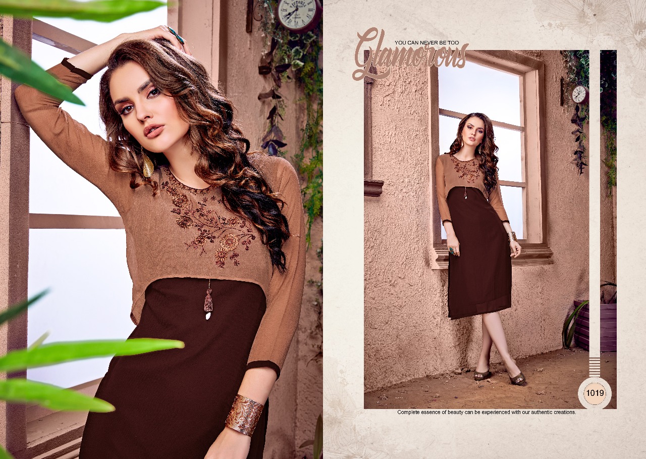 Dollar By Ravi Creation 1013 To 1020 Series Stylish Beautiful Colorful Fancy Casual Wear & Ethnic Wear Faux Georgette Embroidered Kurtis At Wholesale Price