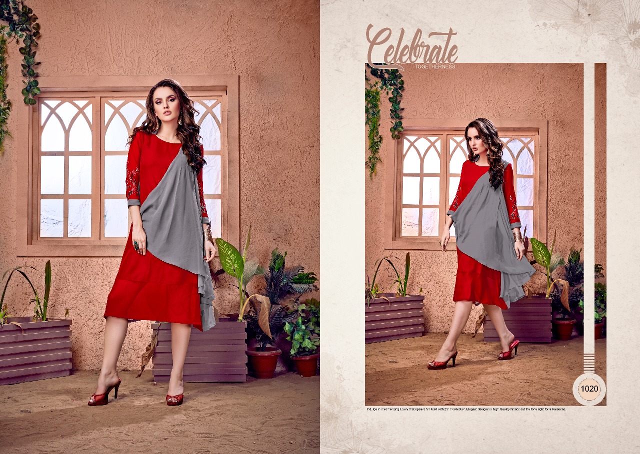 Dollar By Ravi Creation 1013 To 1020 Series Stylish Beautiful Colorful Fancy Casual Wear & Ethnic Wear Faux Georgette Embroidered Kurtis At Wholesale Price