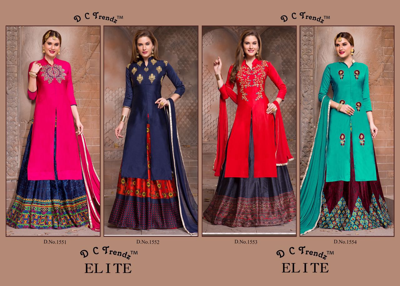 Elite By Dc Trendz 1551 To 1554 Series Indian Ethnic Beautiful Stylish Designer Printed And Embroidered Party Wear Occasional Wear Jam Silk Dresses At Wholesale Price