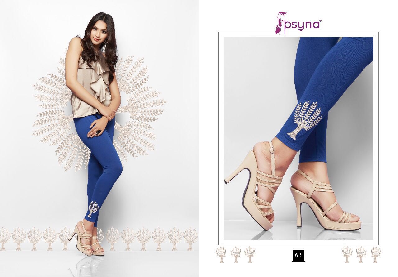 Embroidery Leggings Vol-6 By Psyna 60 To 69 Series Stylish Colorful Beautiful Fancy Casual Wear & Ethnic Wear Cotton Lycra Leggings At Wholesale Price