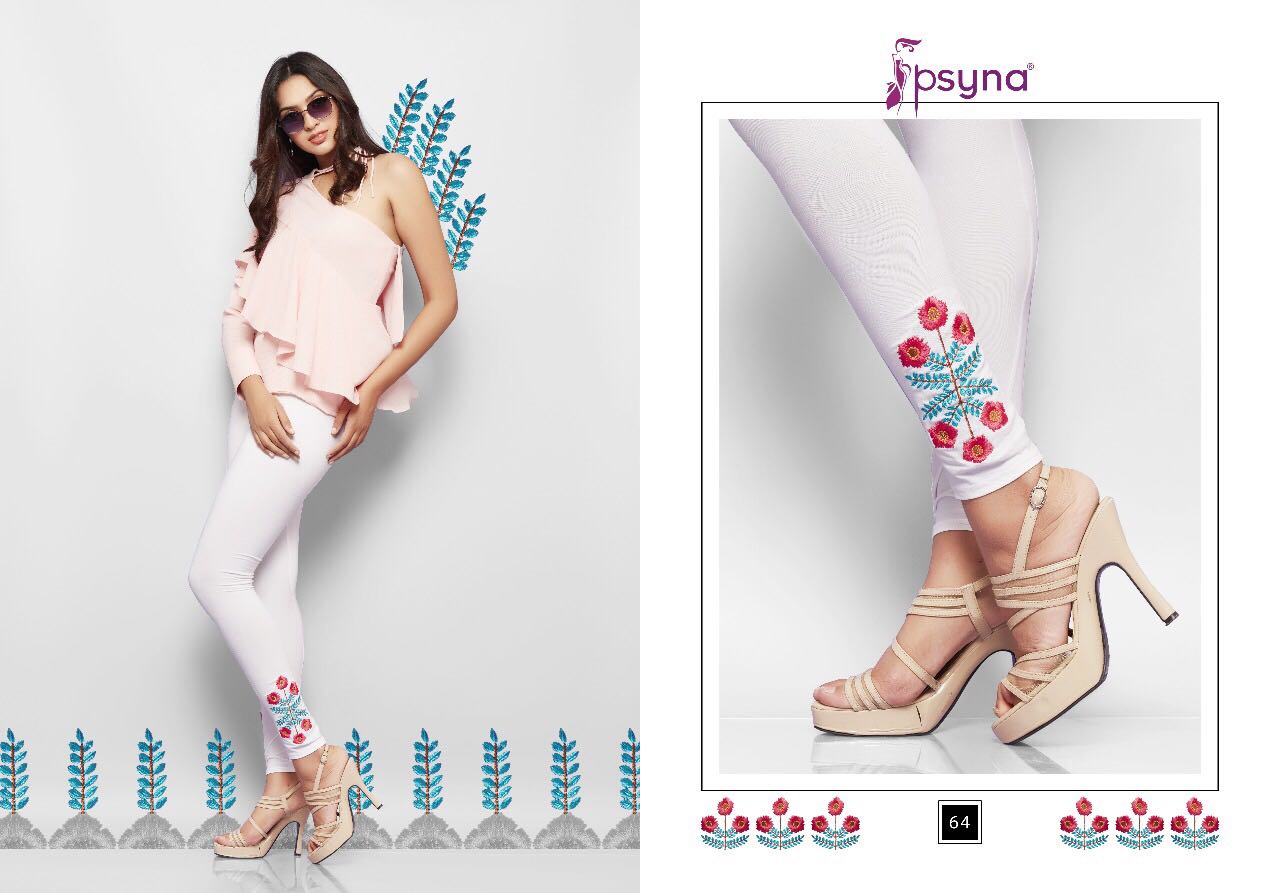 Embroidery Leggings Vol-6 By Psyna 60 To 69 Series Stylish Colorful Beautiful Fancy Casual Wear & Ethnic Wear Cotton Lycra Leggings At Wholesale Price