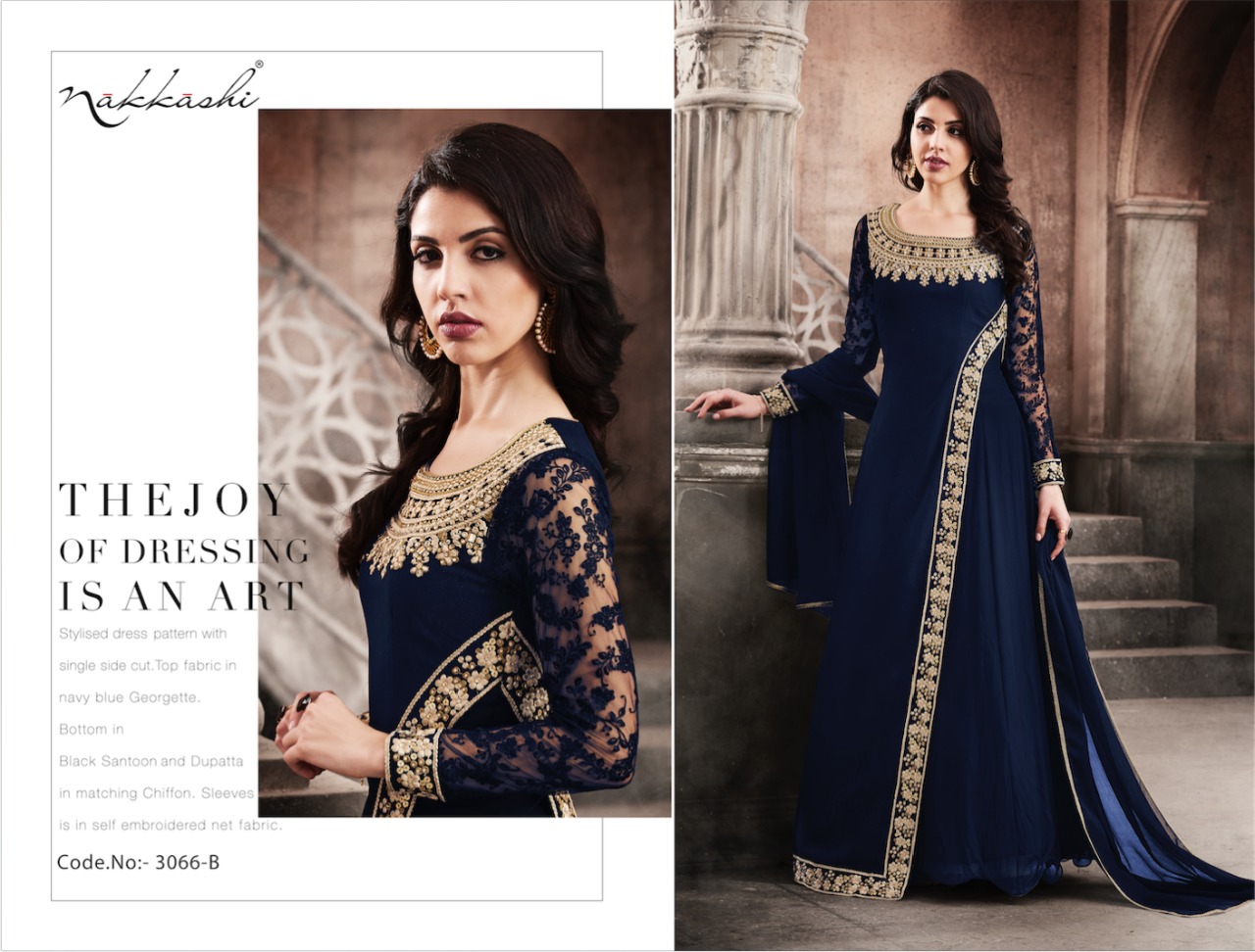 Esteem 3066 Colors By Nakkashi 3066-a To 3066-d Series Designer Anarkali Suits Wedding Wear Beautiful Fancy Colorful Party Wear & Occasional Wear Georgette Embroidered Dresses At Wholesale Price