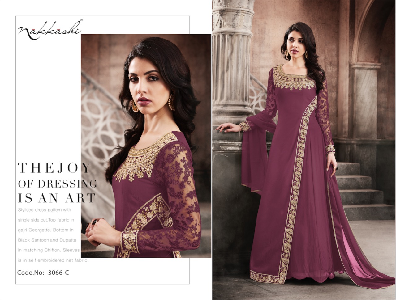 Esteem 3066 Colors By Nakkashi 3066-a To 3066-d Series Designer Anarkali Suits Wedding Wear Beautiful Fancy Colorful Party Wear & Occasional Wear Georgette Embroidered Dresses At Wholesale Price