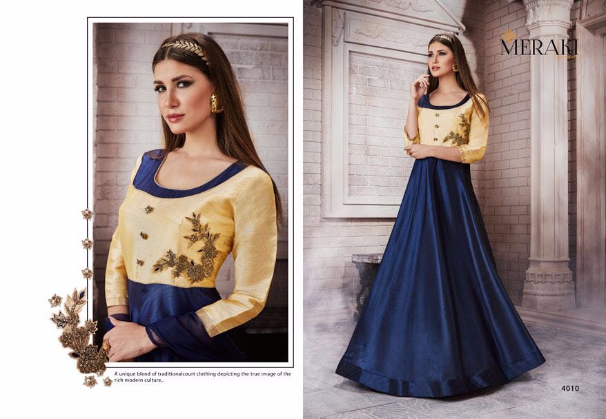 Ethnic By Meraki 4007 To 4012 Series Designer Stylish Beautiful Fancy Colorful Party Wear & Occasional Wear Silk Embroidered Dresses At Wholesale Price