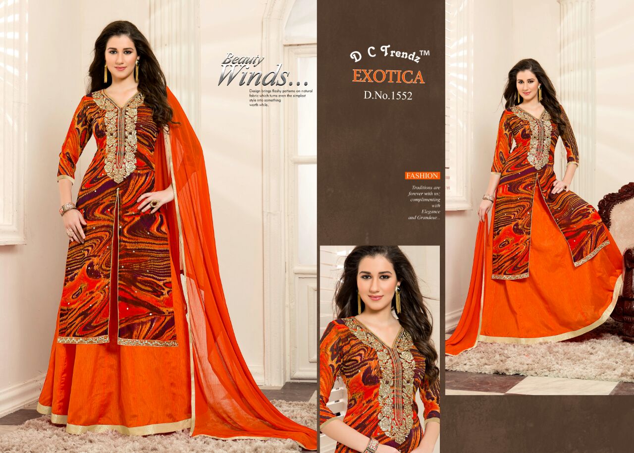 Exotica By Dc Trendz 1551 To 1556 Series Beautiful Stylish Designer Printed And Embroidered Party Wear Georgette Dresses At Wholesale Price
