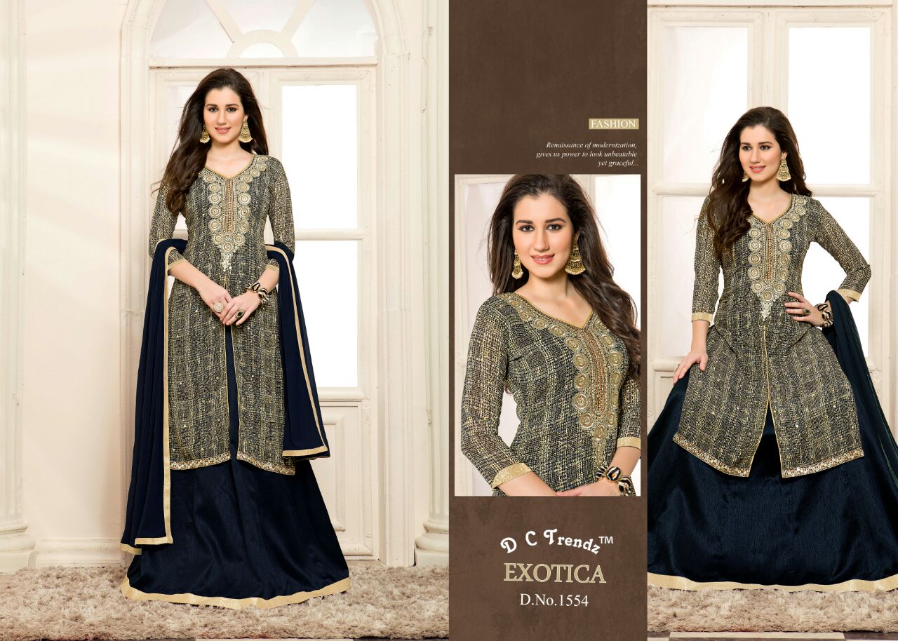 Exotica By Dc Trendz 1551 To 1556 Series Beautiful Stylish Designer Printed And Embroidered Party Wear Georgette Dresses At Wholesale Price