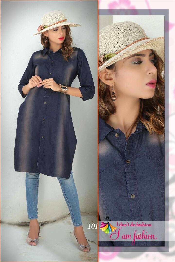 Fashion Vol-1 By Kaamiri 101 To 106 Series Indian Stylish Designer Beautiful Casual Wear Ready To Wear Denim Kurtis At Wholesale Price