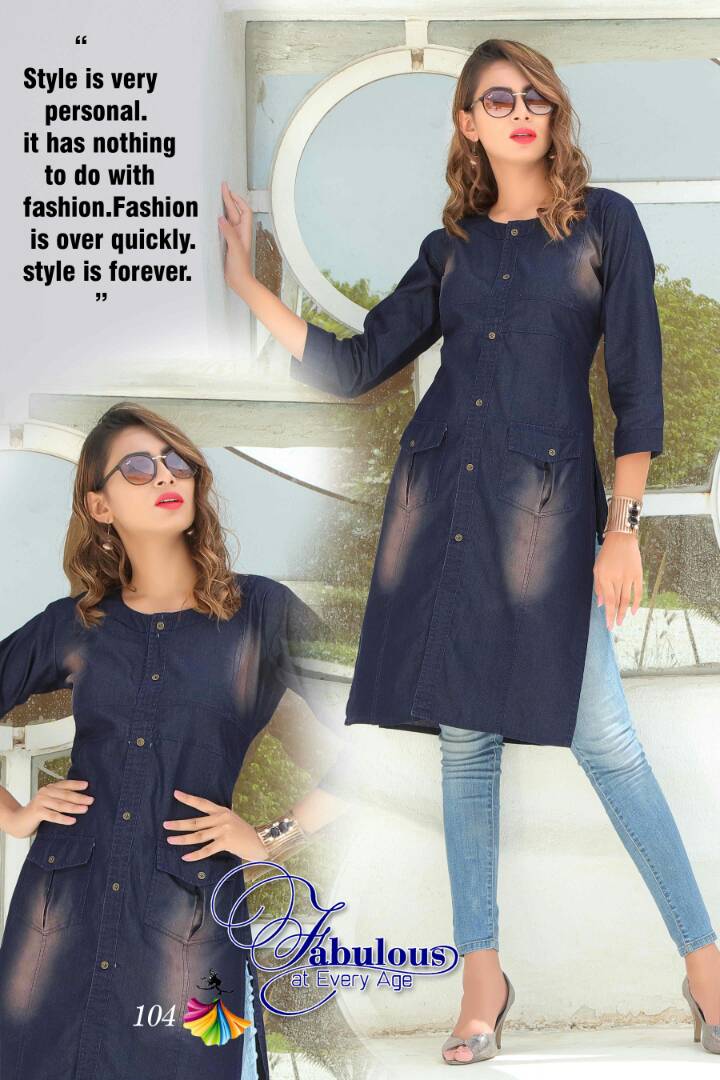 Fashion Vol-1 By Kaamiri 101 To 106 Series Indian Stylish Designer Beautiful Casual Wear Ready To Wear Denim Kurtis At Wholesale Price