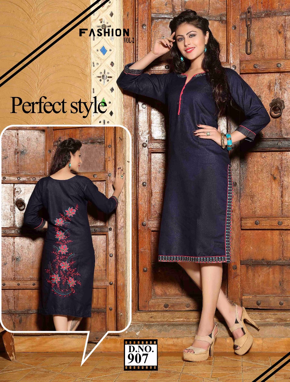 Fashion Vol-2 By Kaamiri 901 To 908 Series Beautiful Designer Kurtis Colorful Stylish Embroidered Casual Wear & Ready To Wear Denim Kurtis At Wholesale Price