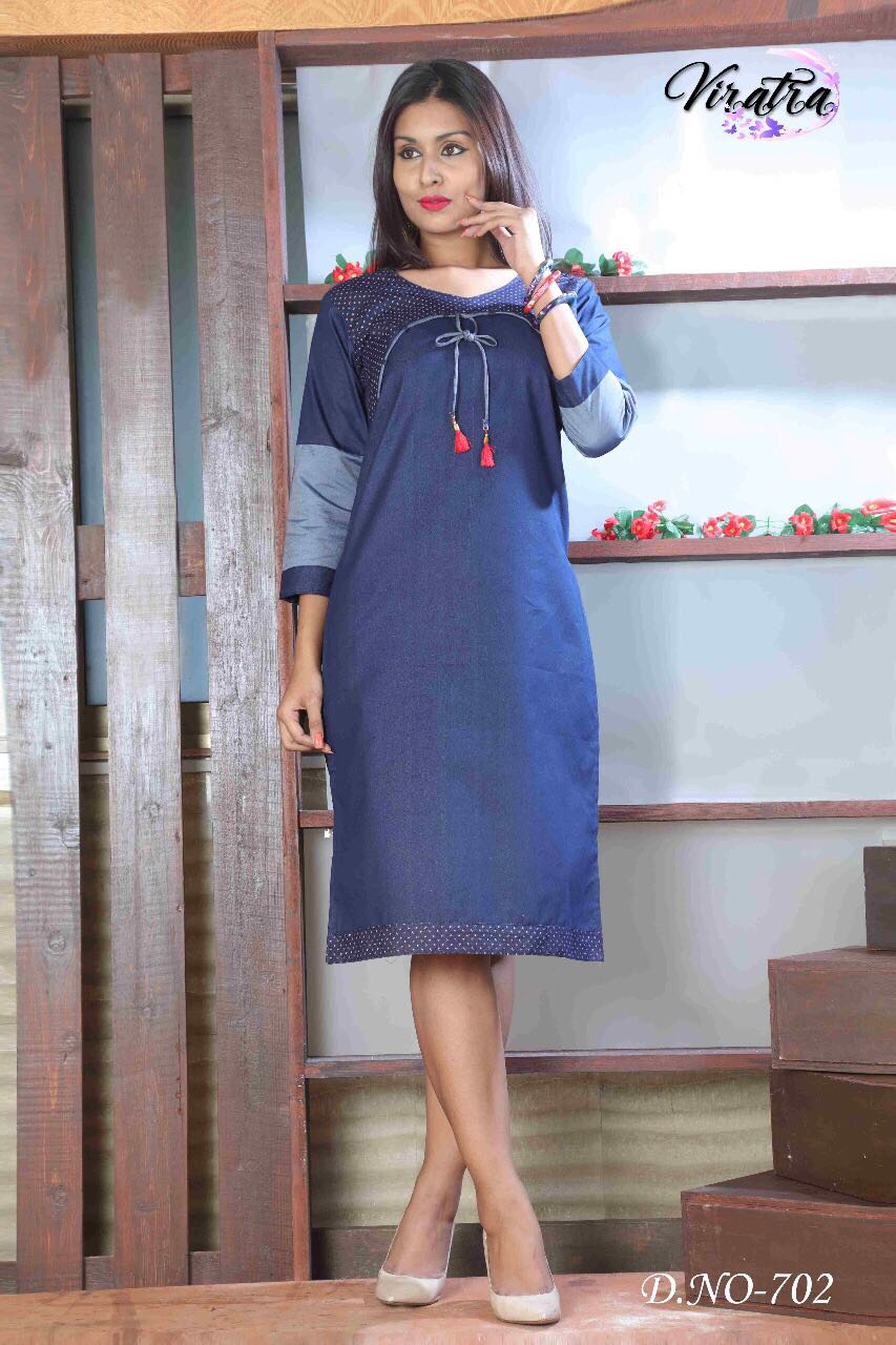 Fashion Vol-3 By Viratra Tex 701 To 708 Series Beautiful Stylish Colorful Fancy Casual Wear & Ready To Wear Denim Wash Kurtis At Wholesale Price