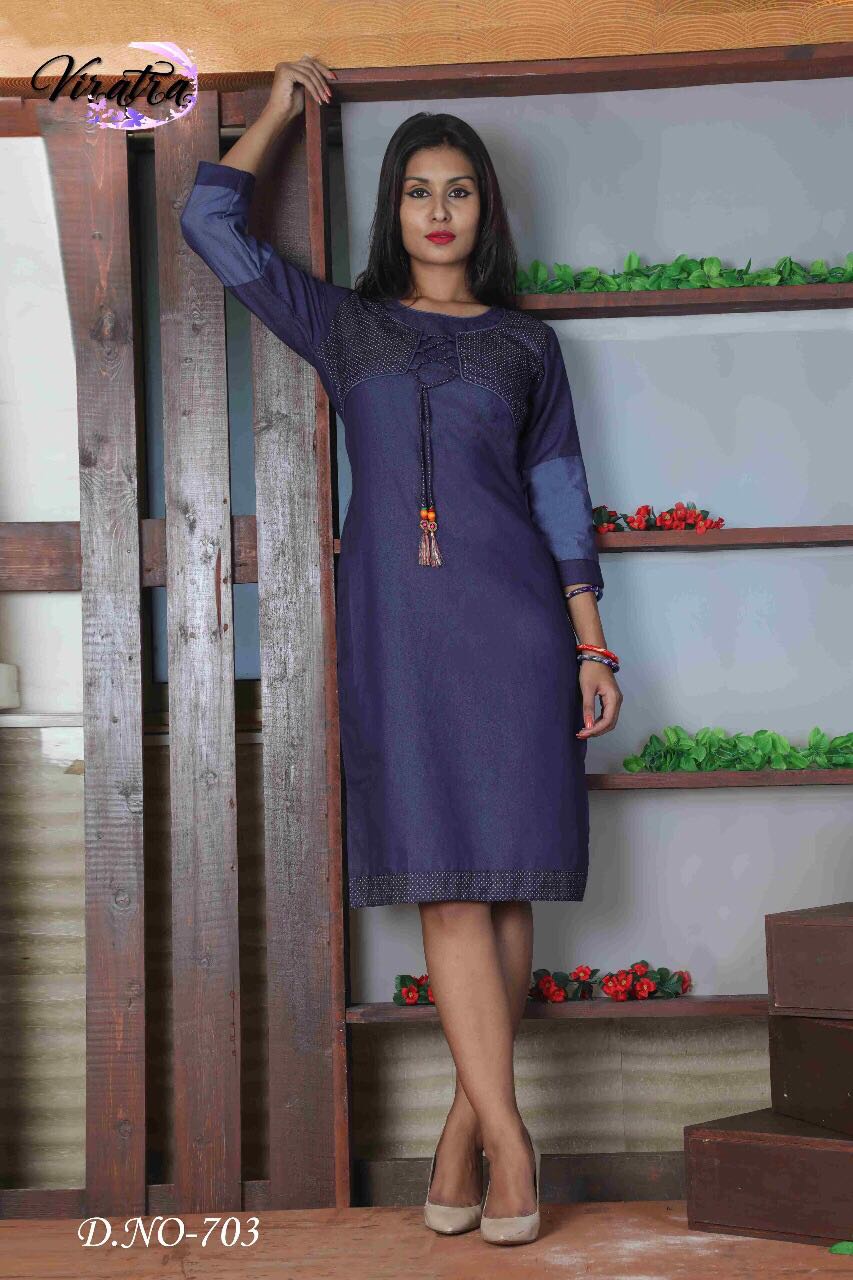 Fashion Vol-3 By Viratra Tex 701 To 708 Series Beautiful Stylish Colorful Fancy Casual Wear & Ready To Wear Denim Wash Kurtis At Wholesale Price