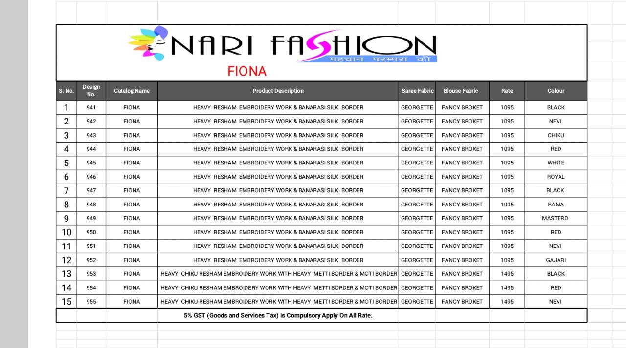 Fiona By Nari Fahion 941 To 955 Series Designer Stylish Beautiful Colorful Traditional Wear Party Wear Georgette Sarees At Wholesale Price