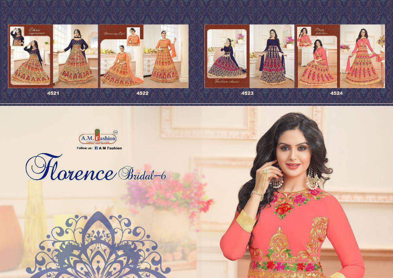 Florence Bridal Vol-6 By A.m.fashion 4521 To 4524 Series Designer Beautiful Colorful Wedding Collection Party Wear & Occasional Wear Faux Georgette/ Silk Dresses At Wholesale Price