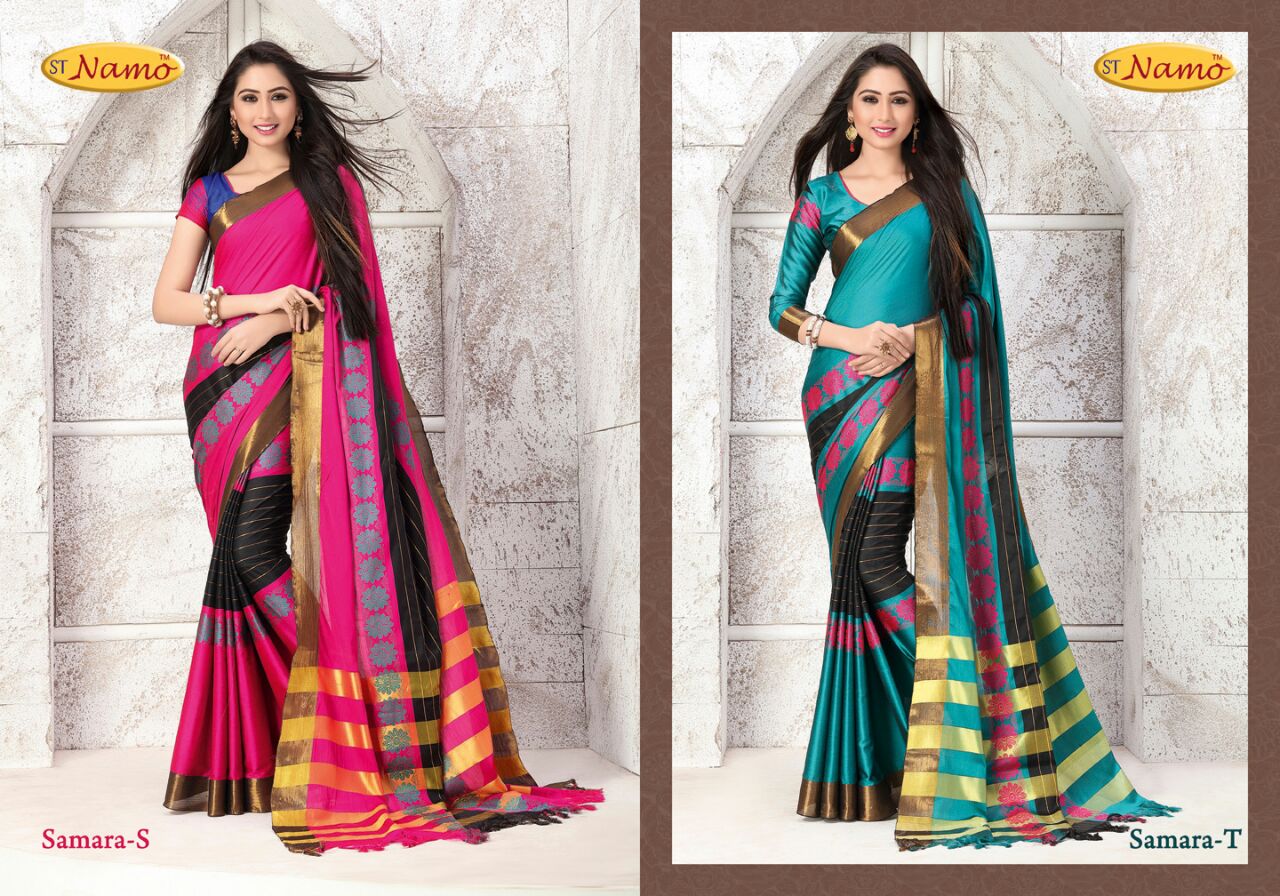 Florence By St Namo Colourful Beautiful Stylish Designer Printed Casual Wear Cotton Silk Sarees At Wholesale Price