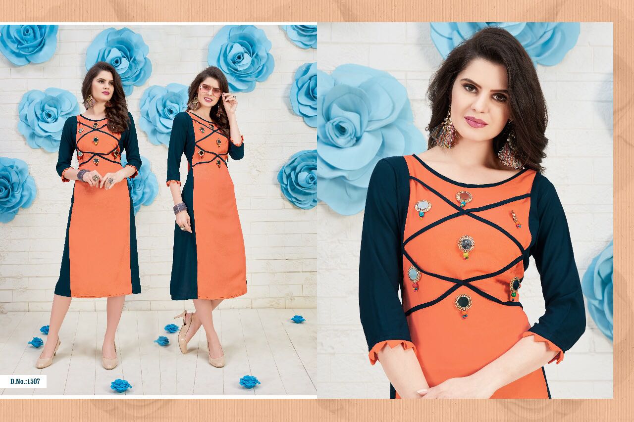 Flower By Valencia Tex 1501 To 1507 Series Beautiful Stylish Colorful Fancy Beautiful Casual Wear & Ethnic Wear Heavy Rayon Printed Kurtis At Wholesale Price