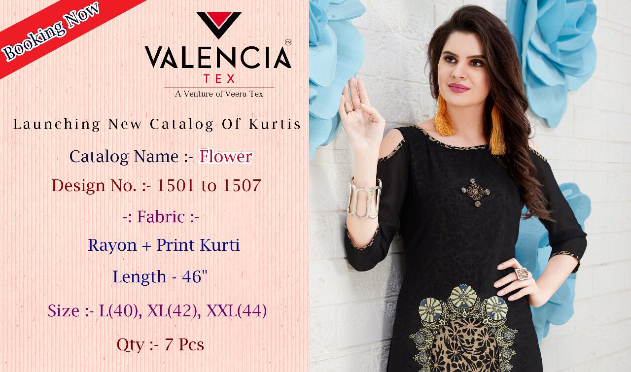 Flower By Valencia Tex 1501 To 1507 Series Beautiful Stylish Colorful Fancy Beautiful Casual Wear & Ethnic Wear Heavy Rayon Printed Kurtis At Wholesale Price