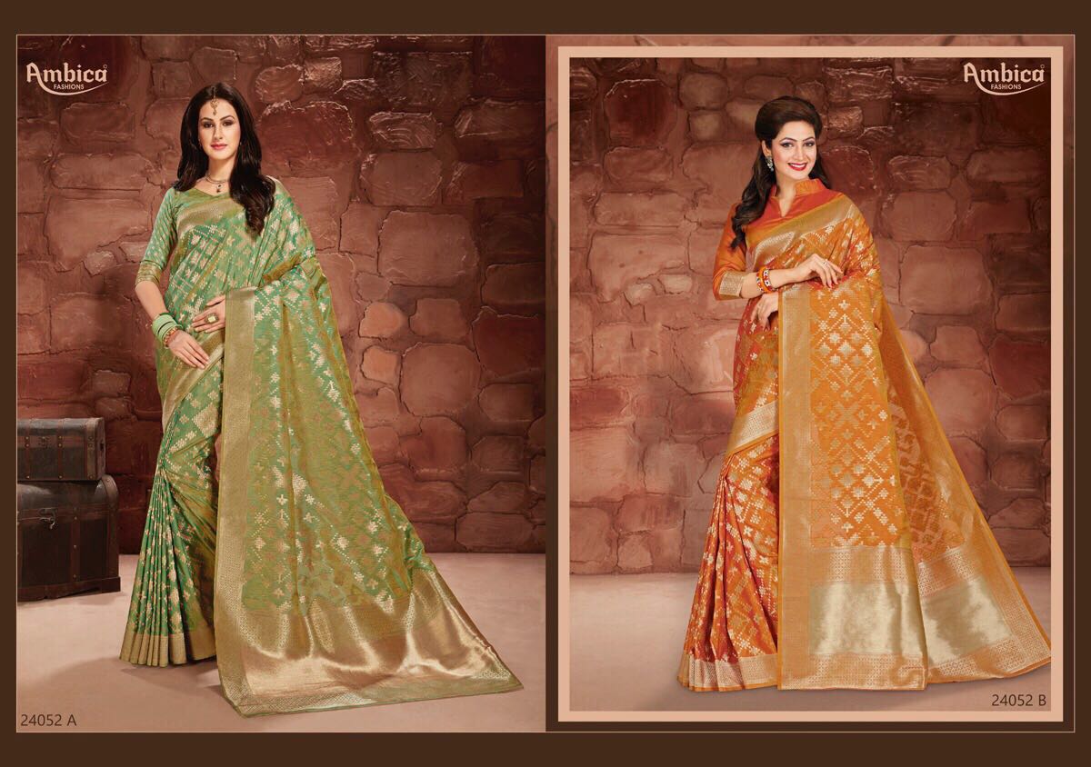 Gracie By Ambica Fashions 24051 To 24059 Series Indian Beautiful Designer Fancy Party Wear & Traditional Wear Cotton Silk Sarees At Wholesale Price