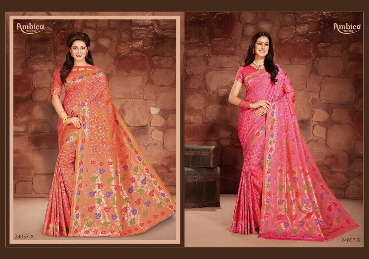 Gracie By Ambica Fashions 24051 To 24059 Series Indian Beautiful Designer Fancy Party Wear & Traditional Wear Cotton Silk Sarees At Wholesale Price