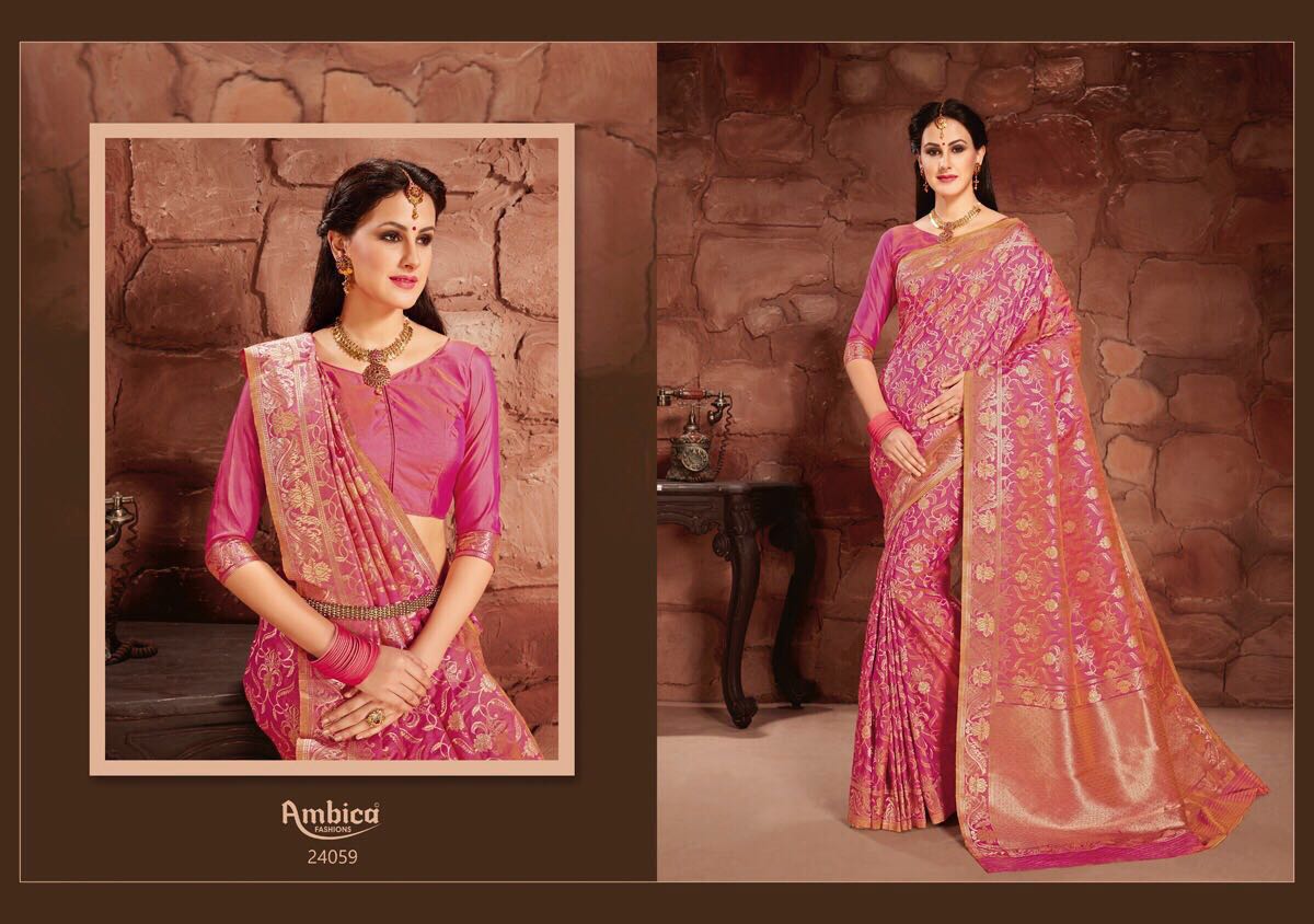 Gracie By Ambica Fashions 24051 To 24059 Series Indian Beautiful Designer Fancy Party Wear & Traditional Wear Cotton Silk Sarees At Wholesale Price