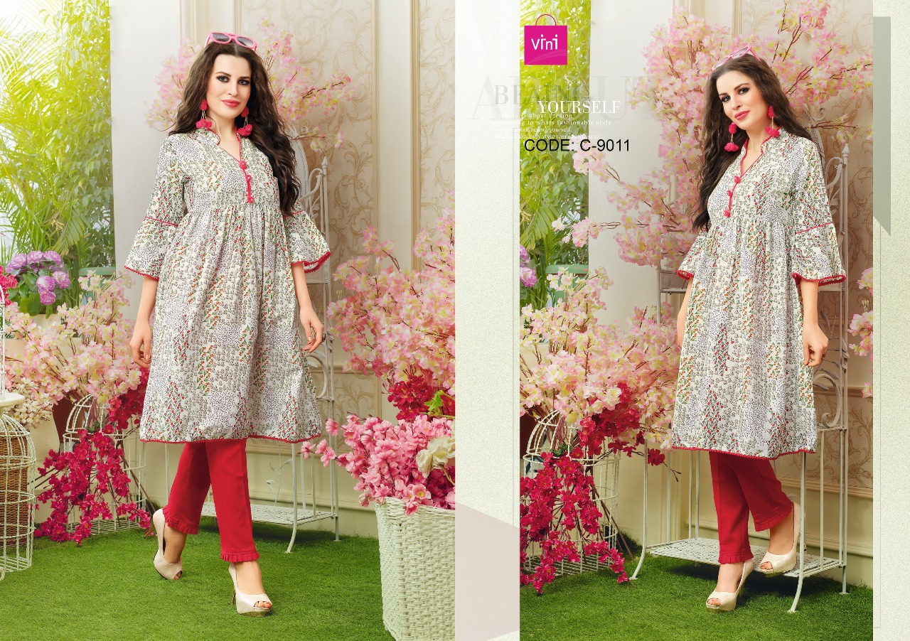Gratel By Vini 9001 To 9011 Series Designer Stylish Colorful Fancy Beautiful Party Wear & Ethnic Wear Cotton & Rayon Printed Kurtis At Wholesale Price