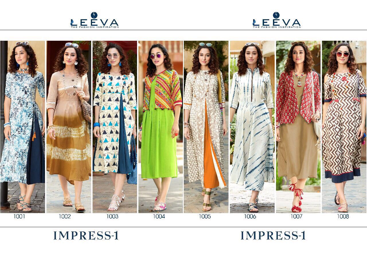 Impress Vol-1 By Leeva 1001 To 1008 Series Beautiful Stylish Colorful Fancy Casual Wear & Party Wear Rayon/ Cotton Printed Kurtis At Wholesale Price
