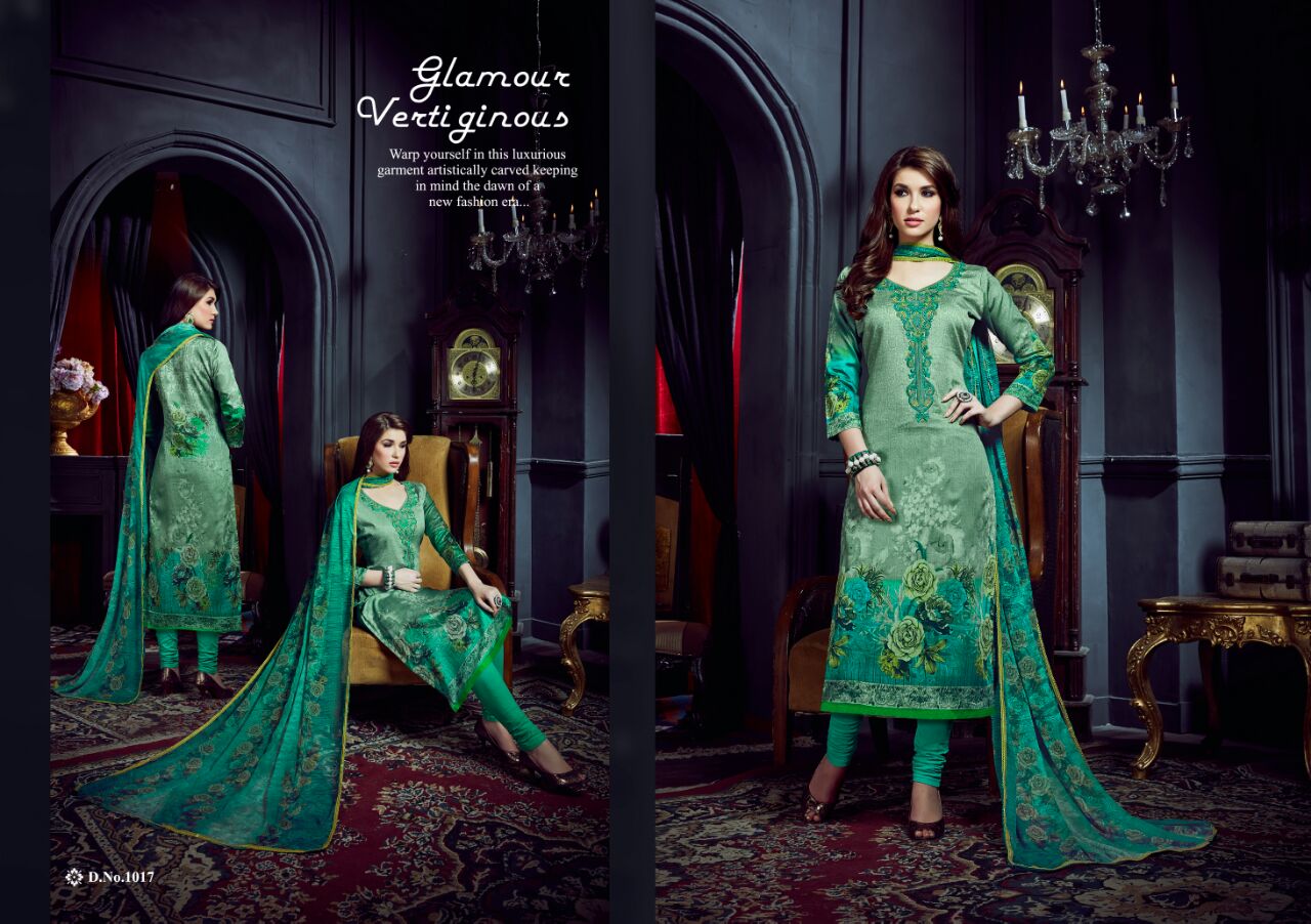 Ishika By M.pankaj Fashion 1013 To 1022 Series Beautiful Stylish Designer Printed And Embroidered Party Wear Cotton Satin Dresses At Wholesale Price