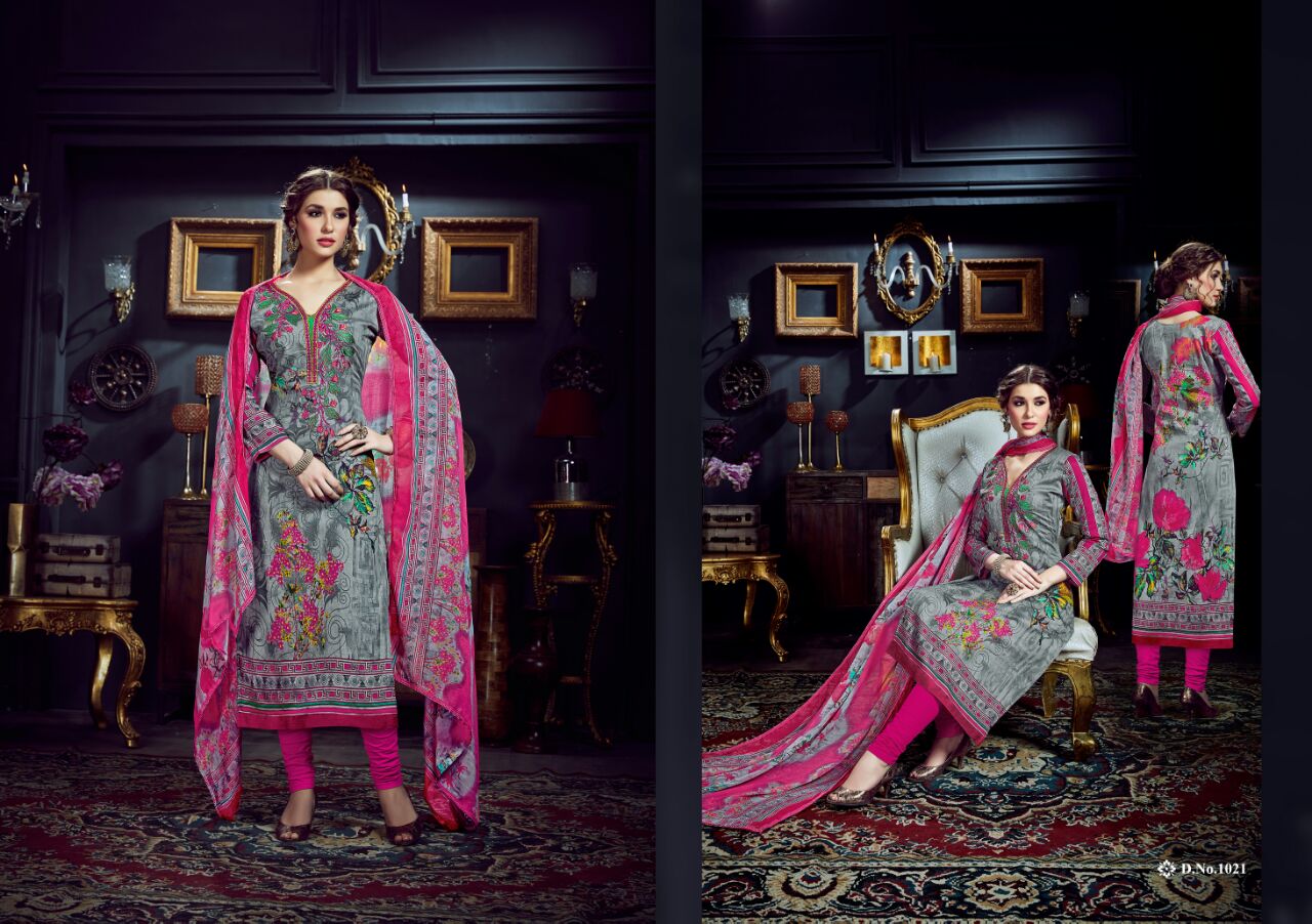 Ishika By M.pankaj Fashion 1013 To 1022 Series Beautiful Stylish Designer Printed And Embroidered Party Wear Cotton Satin Dresses At Wholesale Price
